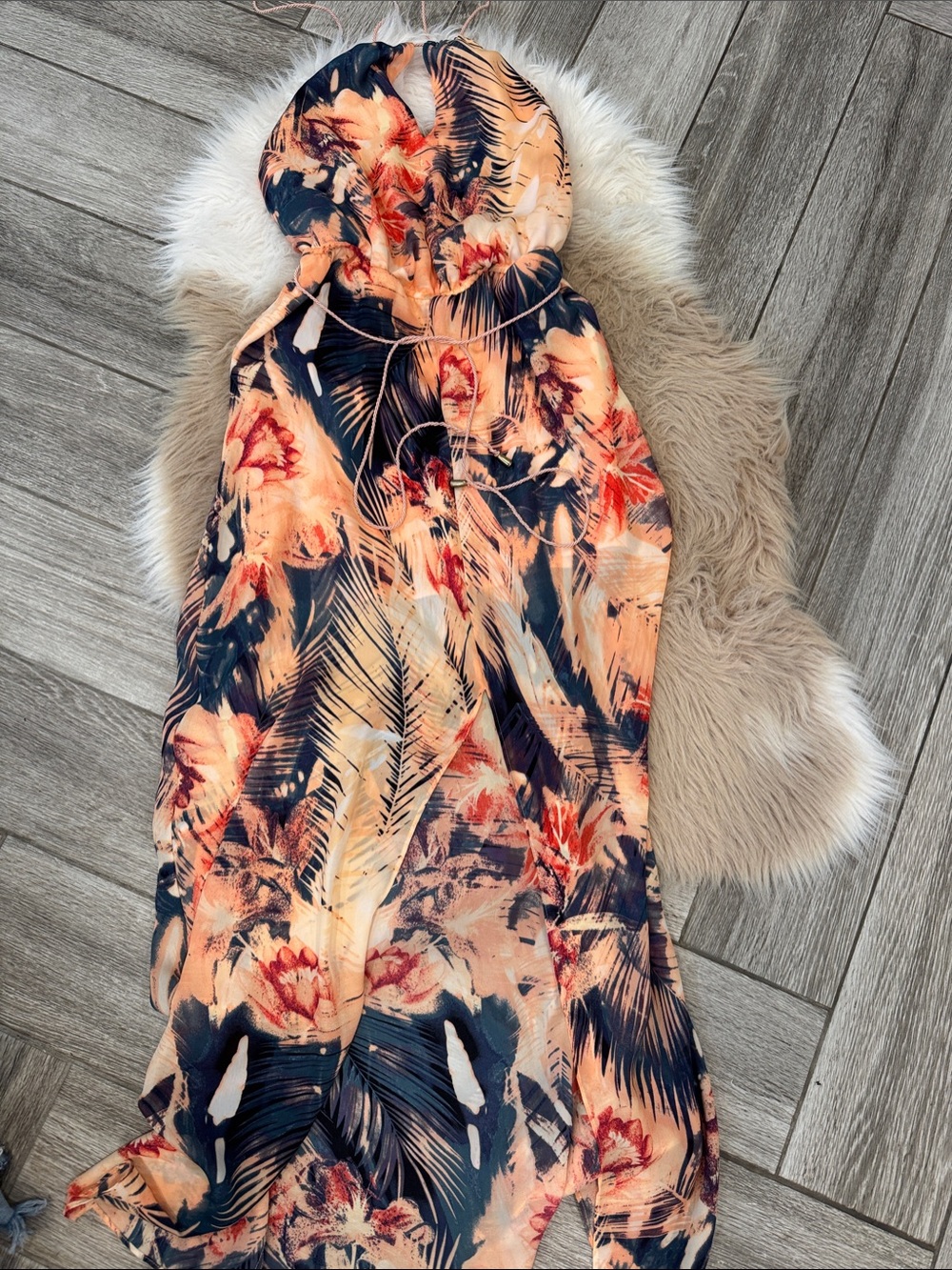 Guess Peach and Navy Tropical Maxi Dress